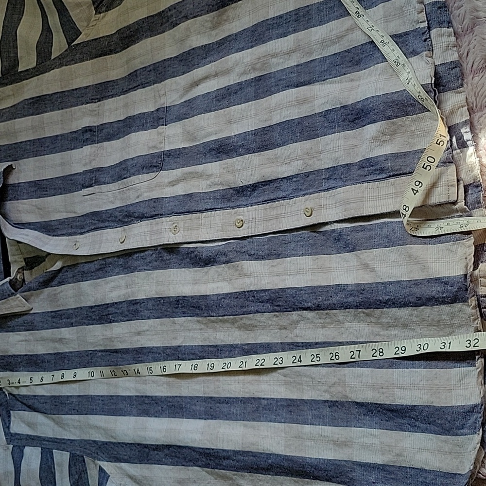 Trader Bay Linen Blend Striped Button Up Blue White Short Sleeve Mens Shirt 3XL - Picture 8 of 8